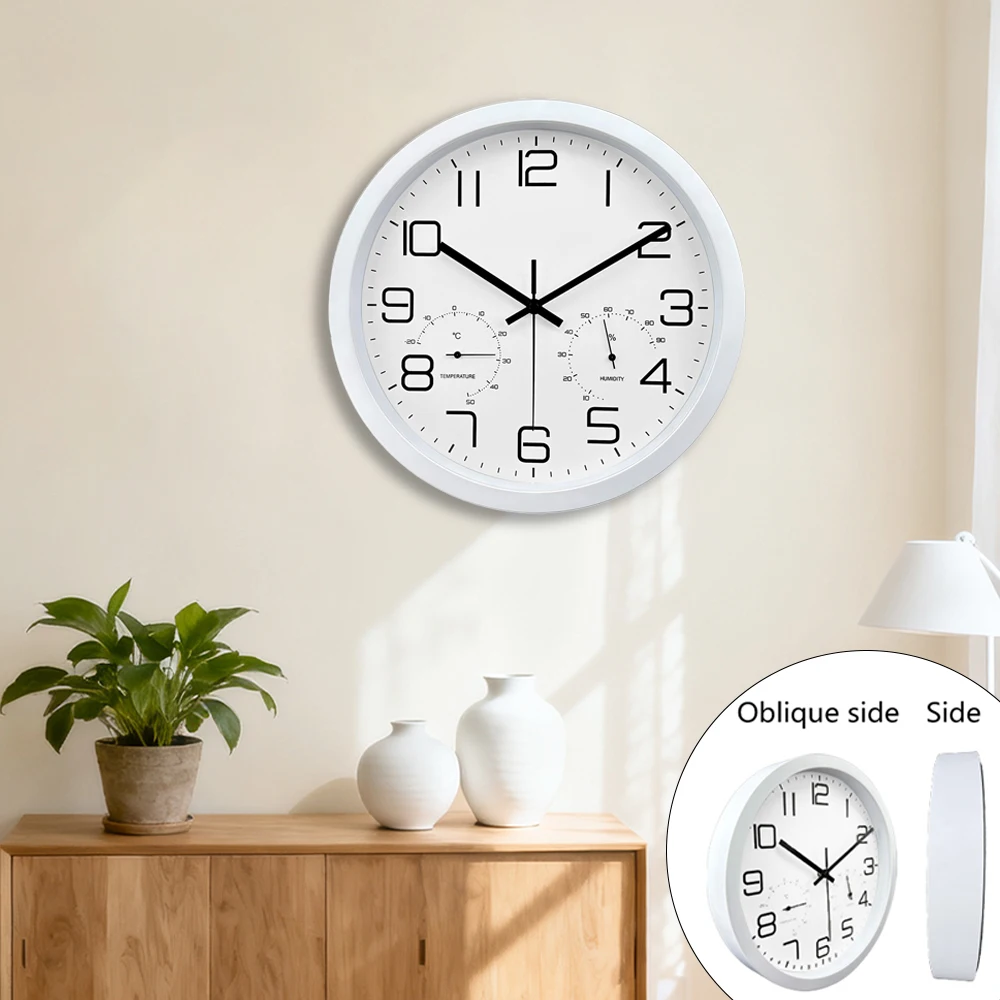 

1PC-12 Inch Classic Wall Clock Integrated Temperature And Humidity Gauges Quartz Clock Modern Design Living Room Office Decor
