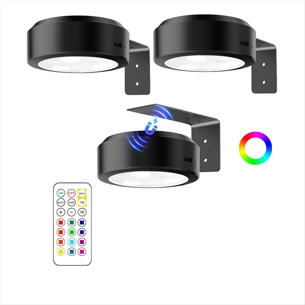 Fits for Picture Lights for Wall, Rechargeable Battery Magnetic Poster Lights with 3 Color Temps & 12 RGB, Remote Dimmable Timer