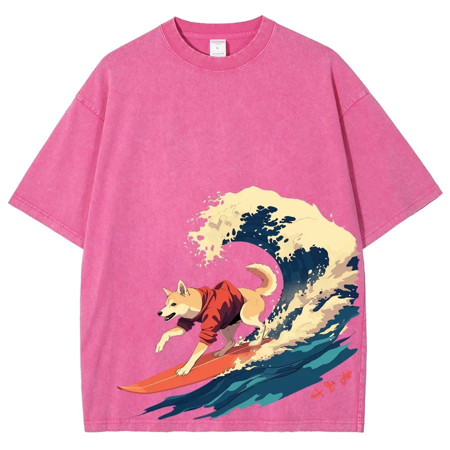 

Endless Summer Cartoon Cute Dog Surfing Outfit Vintage Snowflake Clothing Men's Premium T-shirt, Hip-hop Street Loose Top