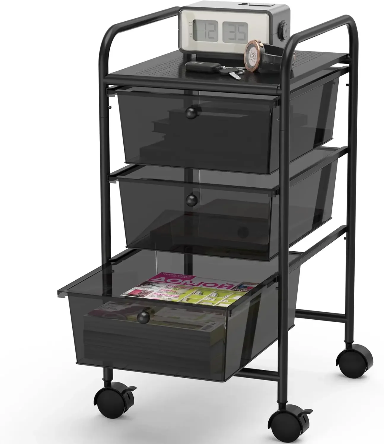 

Utility Cart with 3 Drawers Rolling Storage Art Craft Organizer on Wheels, Black