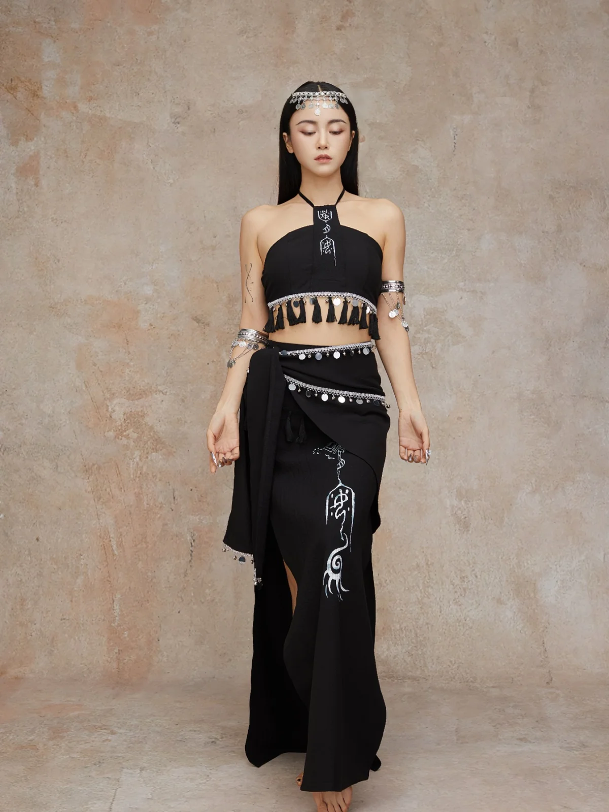 

Rouru Original Jazz Tribal Sle, древний китайский комплект, жилет и юбка, женский этнический костюм, одежда для выступлений на сцене