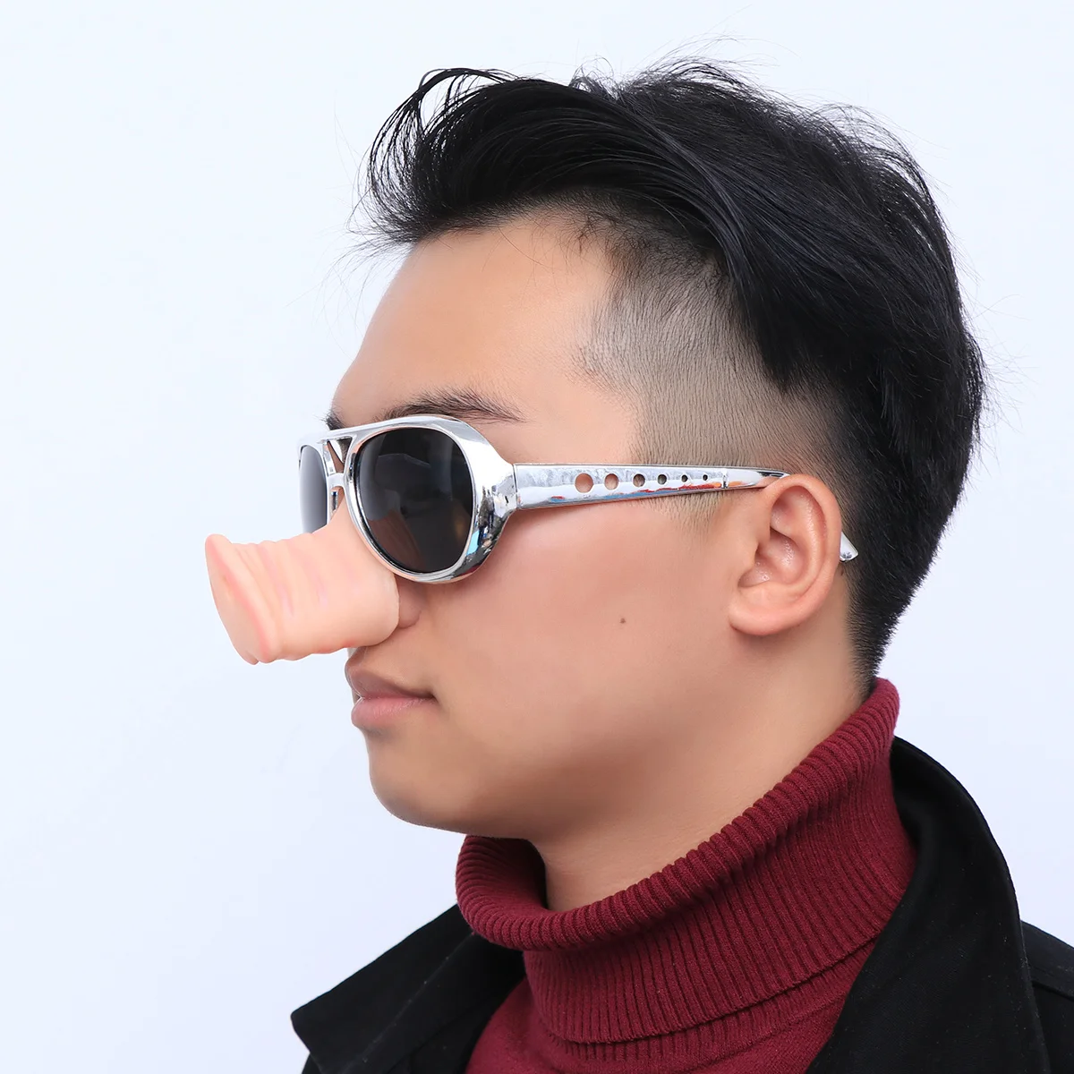 نظارات أنف الخنزير للهالوين، نظارات شمسية مضحكة للحفلات التنكرية، فستان مبتكر لالتقاط العين، فضي مريح #4