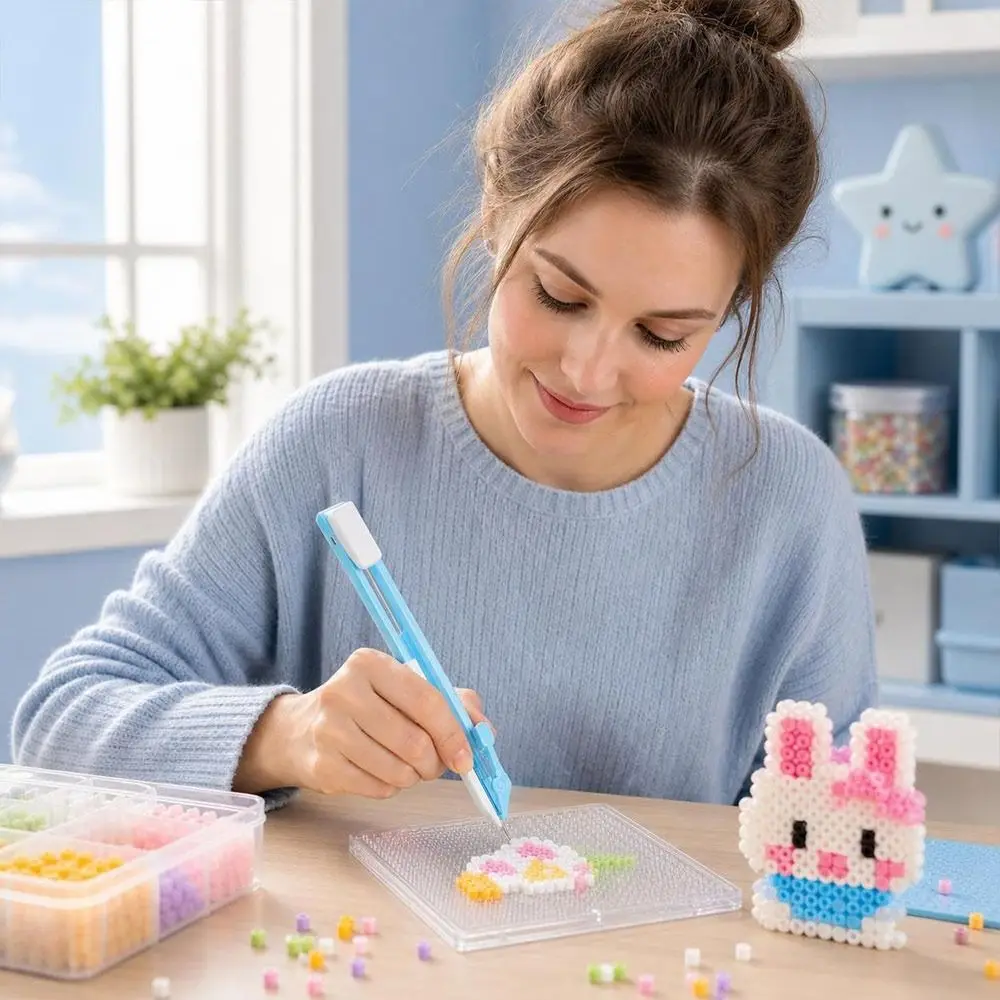 New Retractable Fuse Bead Pen Single Needle Handheld Bead Placement Pen Jam Resistant DIY Perler Bead Pen Teens and Adults