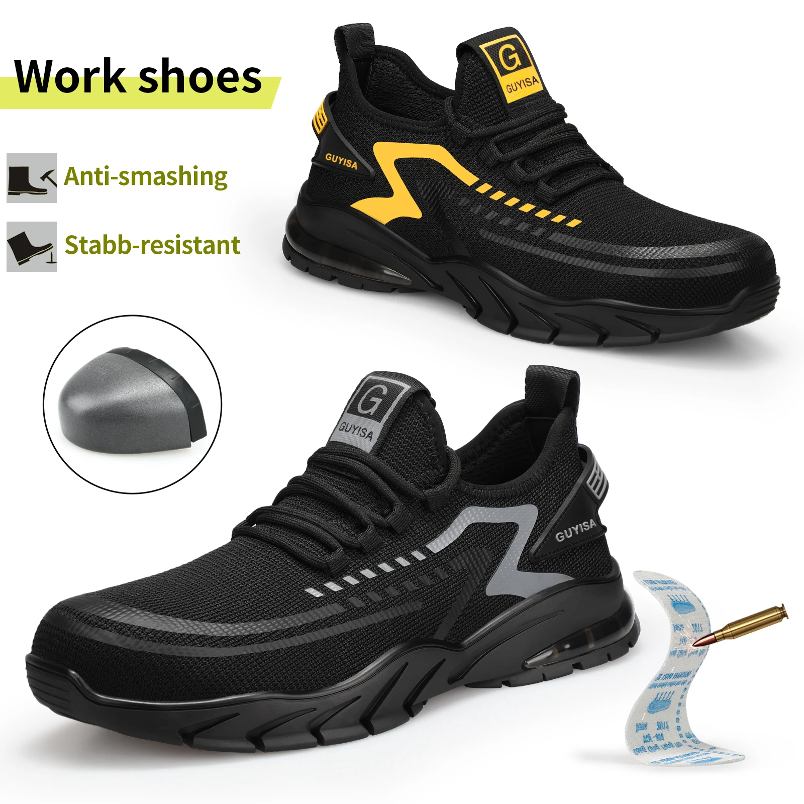 

Мужские рабочие ботинки GUYISA с защитой от ударов и проколов, с резиновой подошвой, стильные и универсальные.