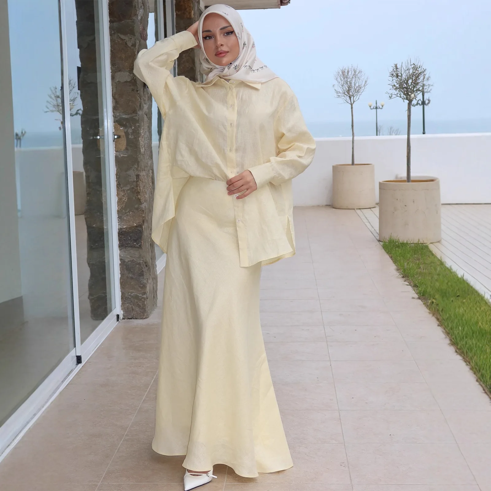 

Комплект из 2 предметов: женская блузка и юбка для Ид, мусульманская блузка, джалабия, наряд для Рамадана, Дубай, мусульманские комплекты, арабские длинные юбки, однотонные, 2026