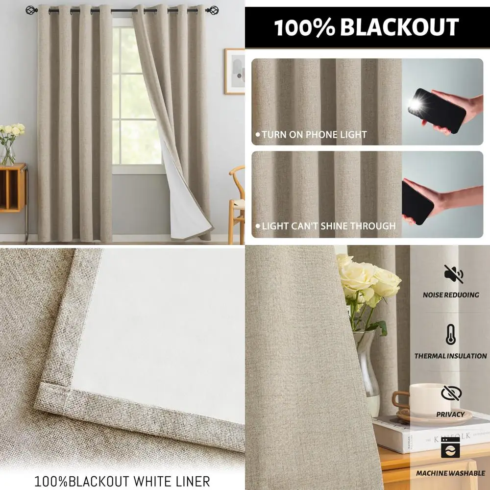 

Yakamok Natural Linen Blackout Curtains, 84 Inch Length, Room Darkening Textured for Living Room, Thermal Insulated Grommet Styl