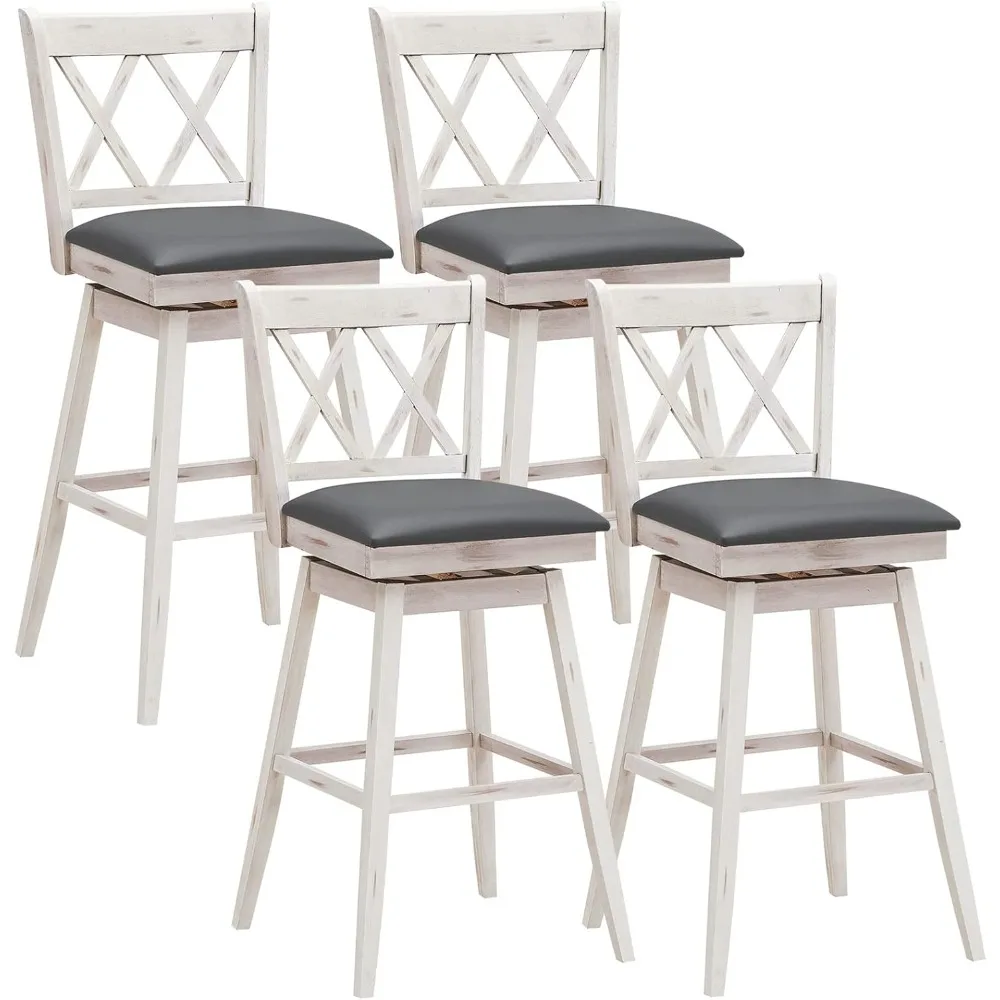 

Bar Stool Set of 4, 360 ° Swivel Bar Height 29.5 inch Bar Stool with Foot Rest Upholstered Cushion & Ergonomic Backrest, Sturdy