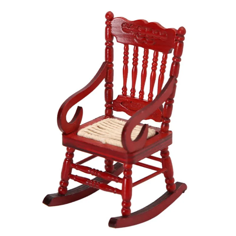 정교한 1:12 인형집 가구 미니어처 클래식 흔들의자 화이트 레드 우드 컬러 인형집 액세서리 모델 장난감