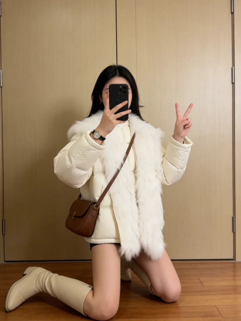 

Sli ort Cotton Jaet 2025 Trendy Korean Sle Thi Warm Fur Collar Winter Clothes Cotton Coat for Small Figures