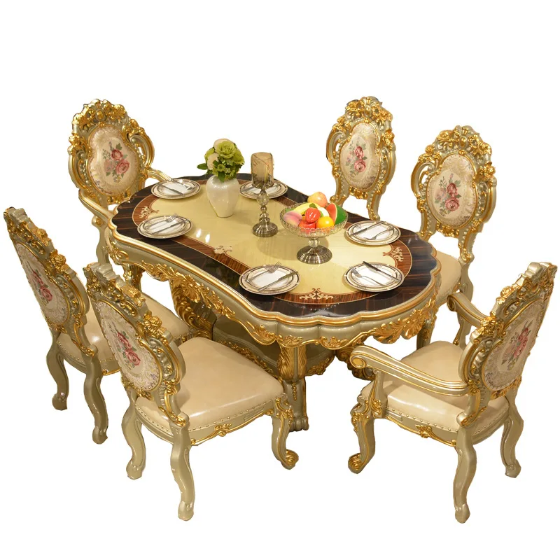 

European style, oval, dining table, rectangular 1.8 meters, all solid wood, villa