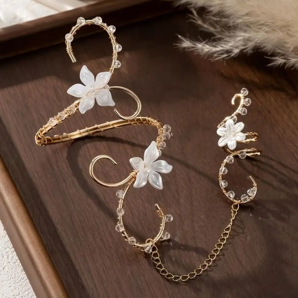 Artificial Integrated Finger Chain Bracelet Crystal Hollow Out Spiral Gold Arm Cuff Exotic Style Armlet Open Arm Bangle