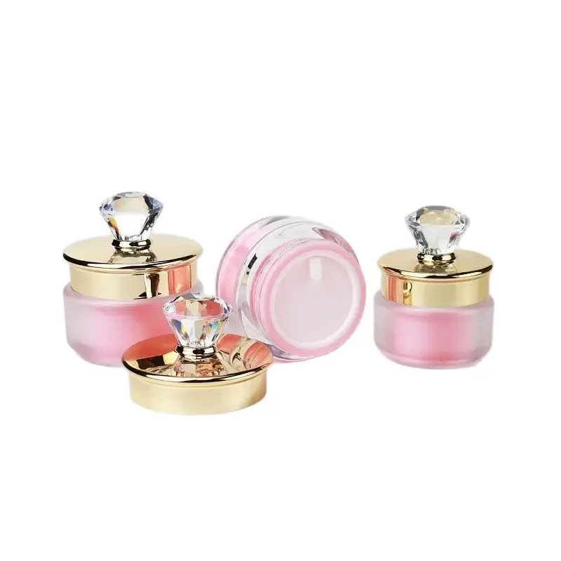 10Pcs Skincare Facial Cream Jars Diamond Lid 30G 50G Frost Pink Empty Refillable Pots Clear Plastic Containers For Cosmetics