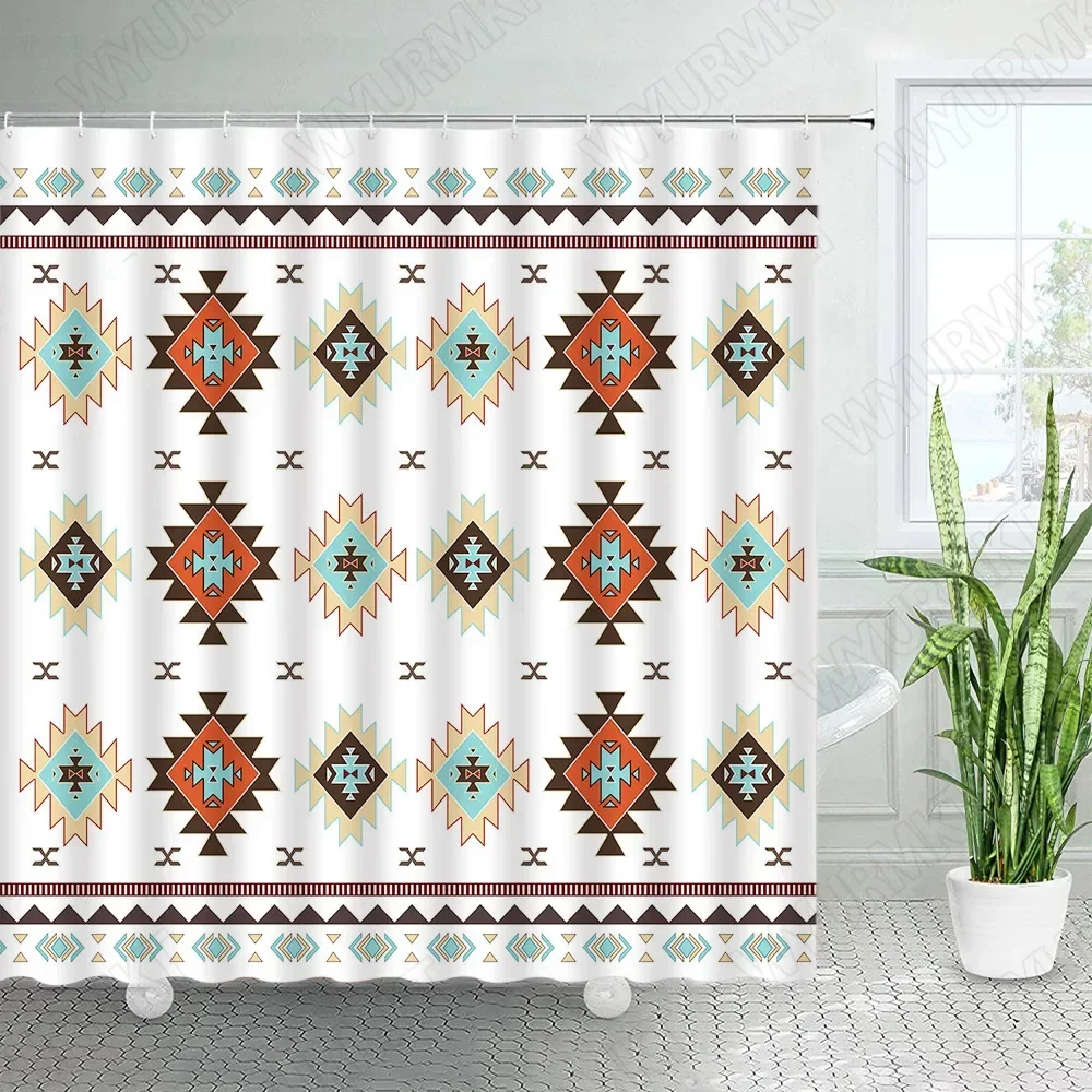 Aztec Shower Curtains Creative Geometric Modern Boho Retro Ethnic Style Polyester Fabric Bath Curtain Home Bathroom Decor Sets