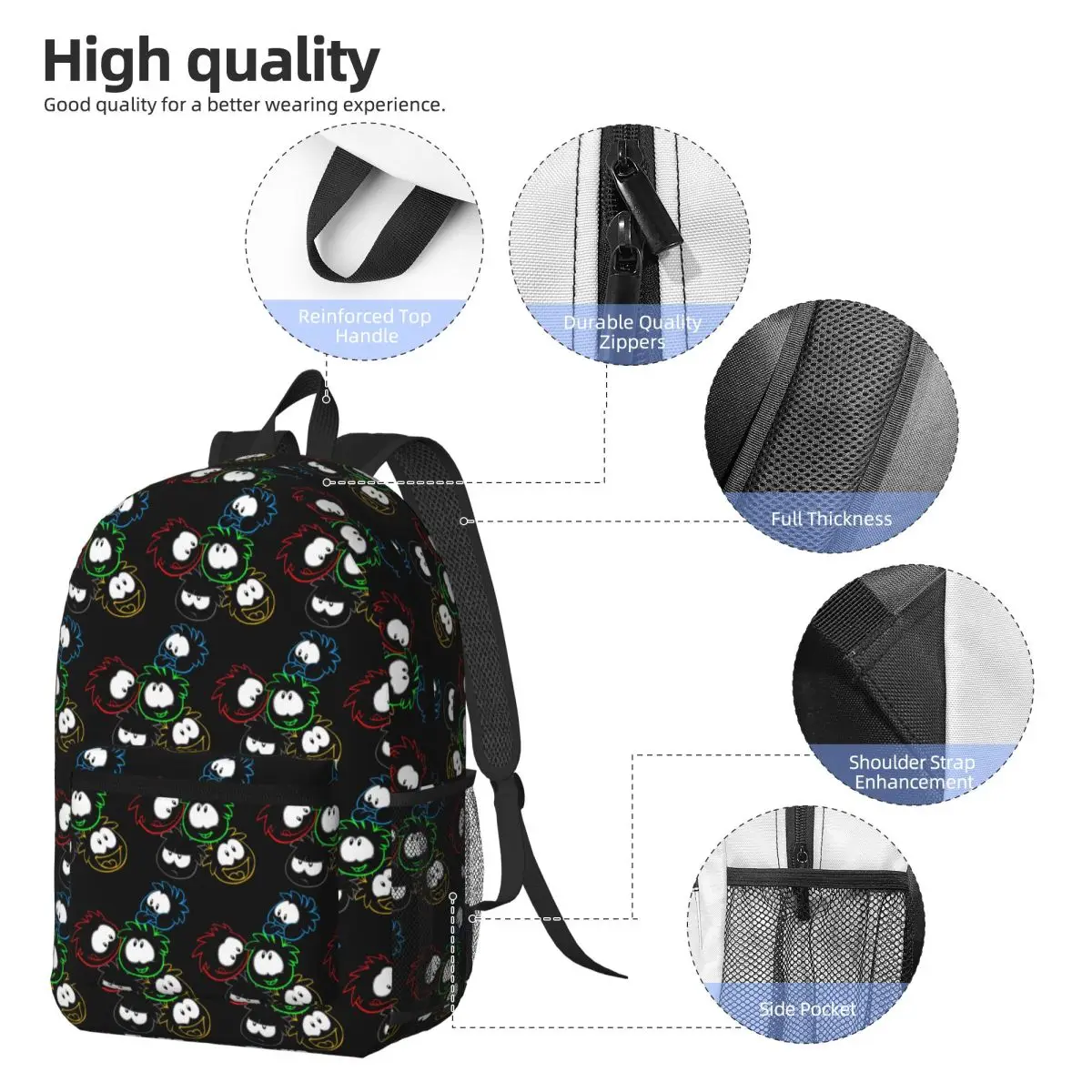Club Penguin Puffle Group Backpack Daypack Large Capacity Boys Girls BookBag School Bag Shoulder Bags for Men Women
