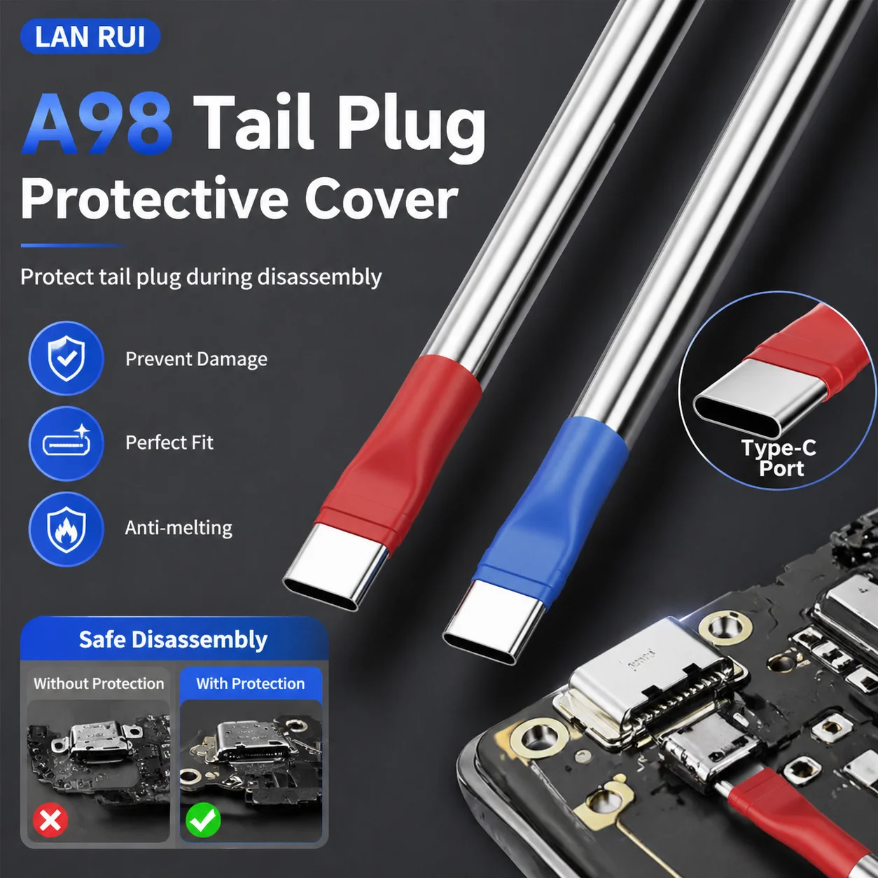 Lanrui A98 Type-C Tail Plug Anti Melting Protective Cover Prevent Damage Anti-Melting, Safe Disassembly No Deformation Tools