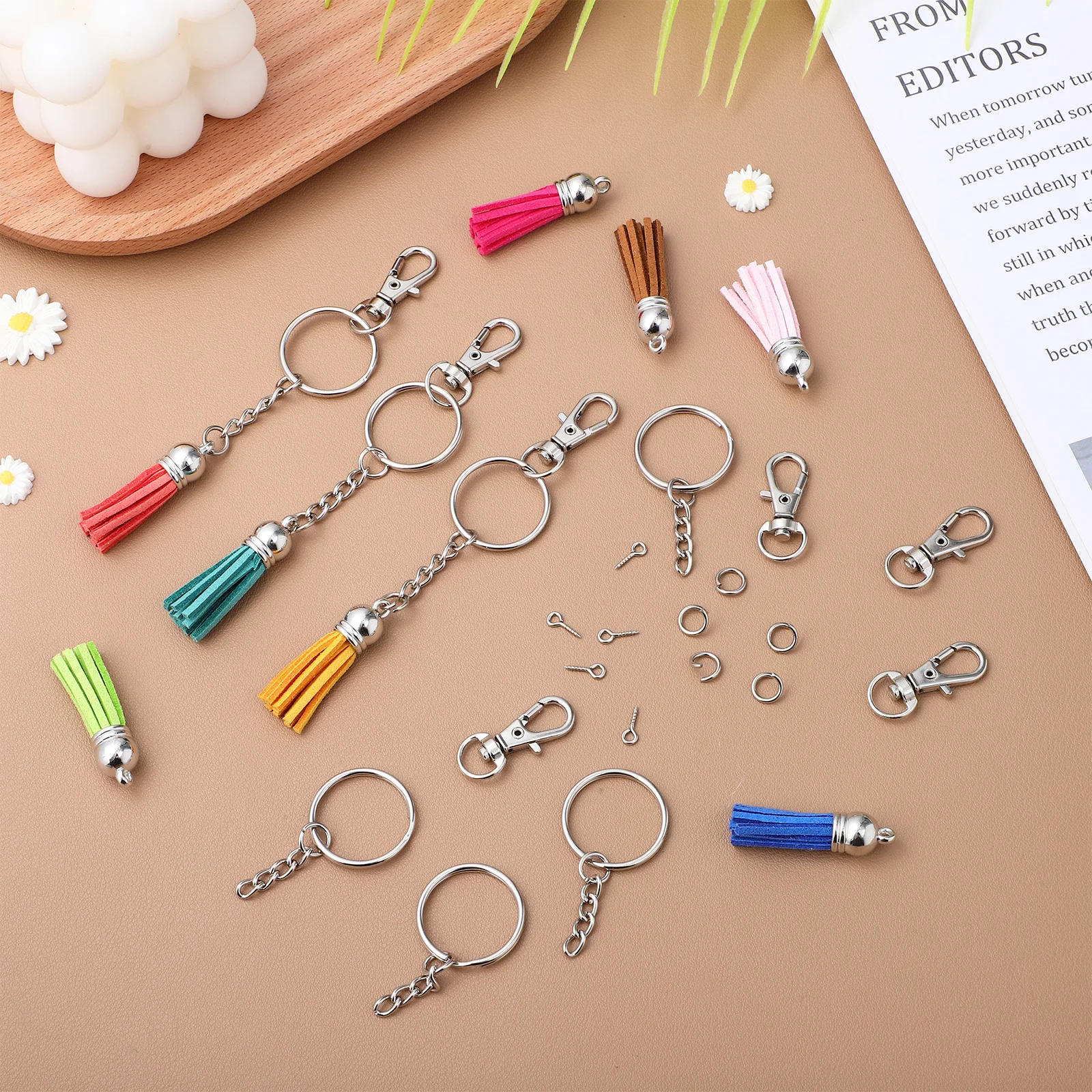1Set DIY Keychain Tassels Kit Key Chain Rings Bulk Material for Crafting Personalized Keychains Keychain Tassels