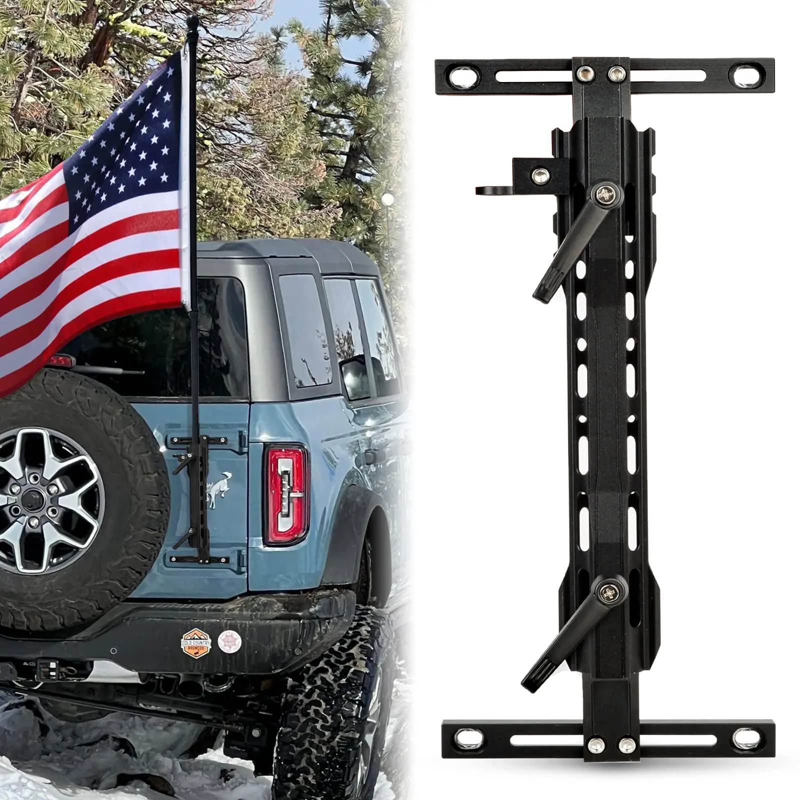 

Maiker Flag Mount Antenna Mount & Tailgate Hinge Heavy Duty Steel Mount Single Flag with Rubber Pad For Ford Bronco 2021-2023