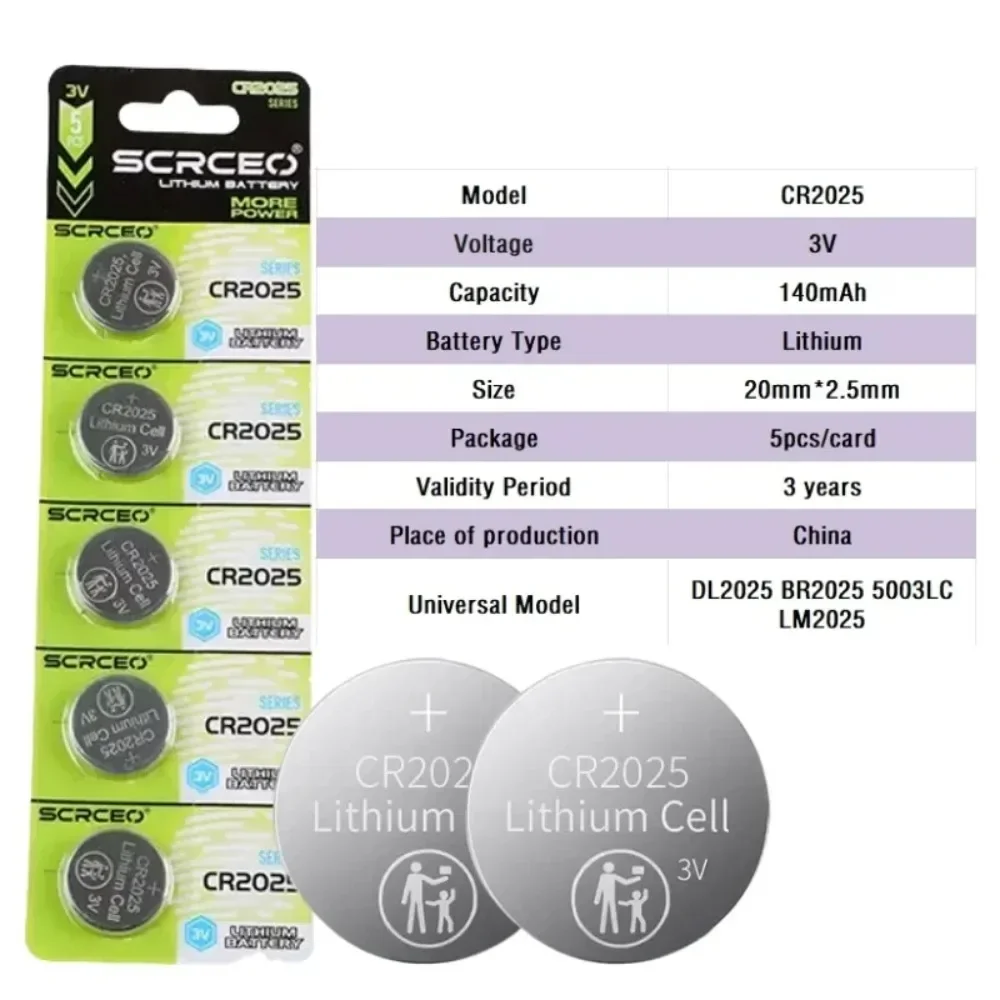 Lithium Coin Cell Battery CR2025 3V Replacement DL2025 BR2025 5003LC LM2025 for Watch Toy Clock Long Lasting