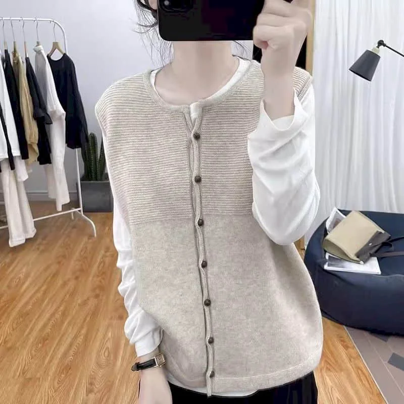 

Vintage Sweater Women Vests O-neck Korean Style Preppy Style Casual Single Breasted Sleeveless Cardigans Knitted Vest for Women