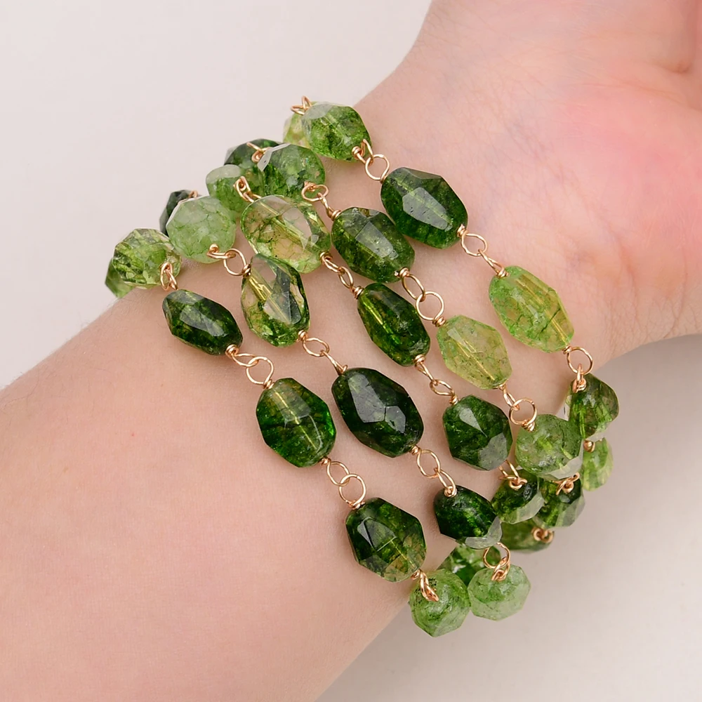 GG 8'' 5 Rows Natural Green Quartz Faceted Freeform Nugget Crystal Chain Bracelet Women Party Gifts