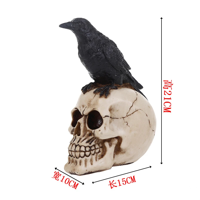 Crow Skull Statue Resin Crafts Halloween Decoration Skeleton Figurine Realistic Skull Head Home Decor Ornament Gift