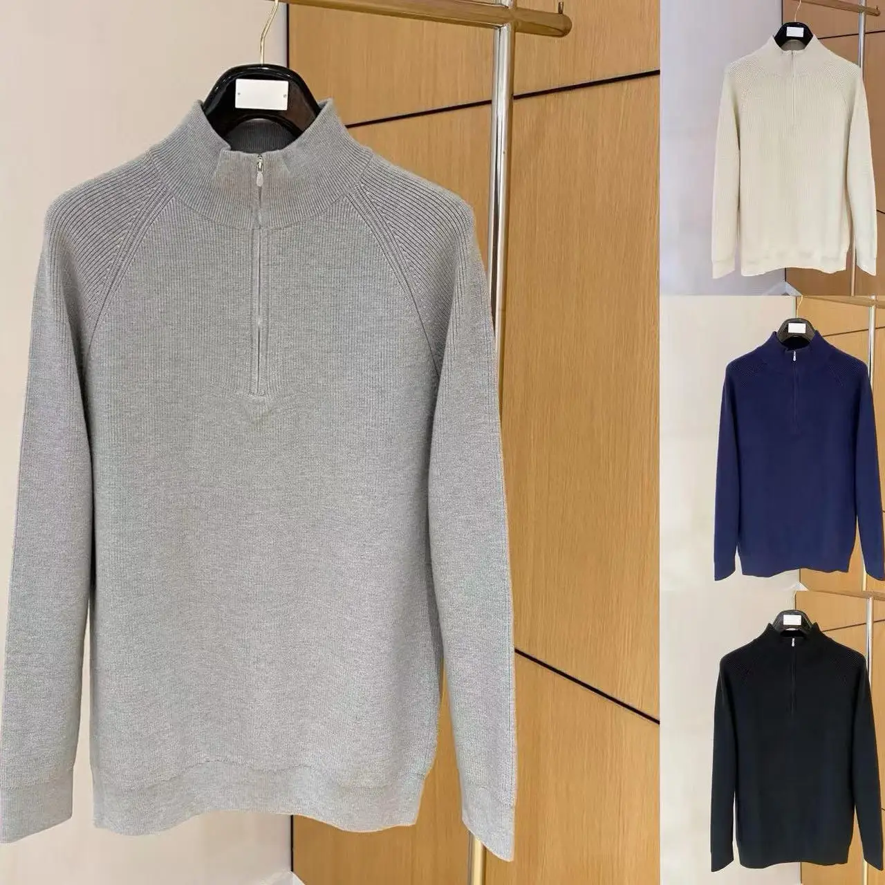 

BC Italian new fashion old money style casual stand-up neck zipper knitted sweater long-sleeved sweater