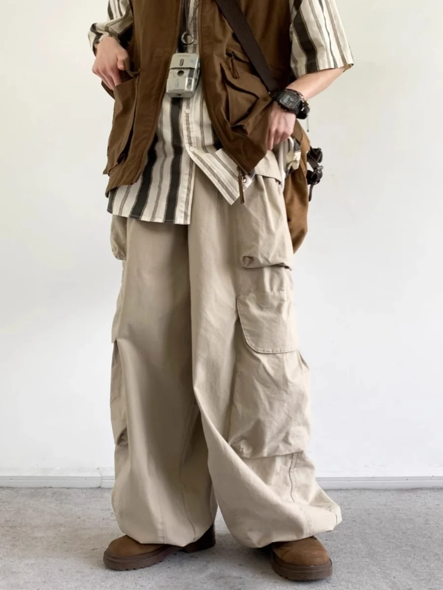 

2024 New Retro Japanese Sle Wide Leg Work Pants Men Women Loose Casual Long Trousers Multiple kets Youth Polyester Fiber