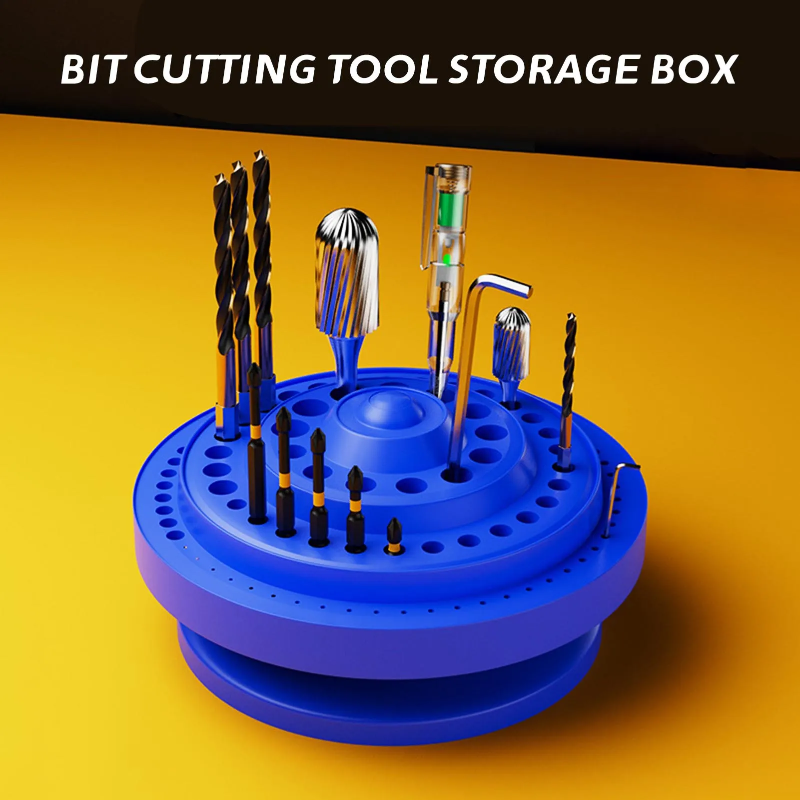 Drill Bit Storage Box Plastic Rotatable Cutter Organizer Multi Hole Tool Holder for Workshop Garage Workbench Hardware Brackets
