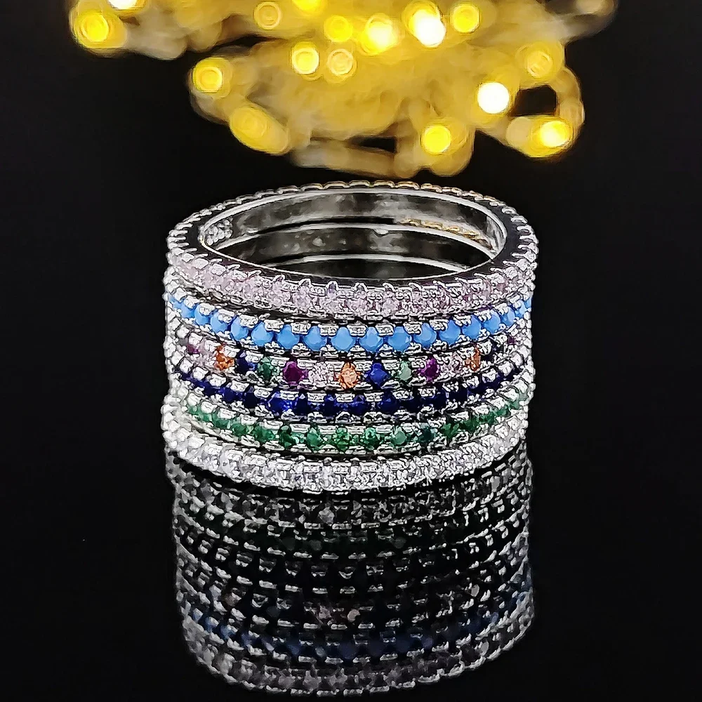 3pcs Per Pack Lots Trendy Fashion silver color aesthetic Stackable Band Eternity Ring for Women Party Gift R1090A