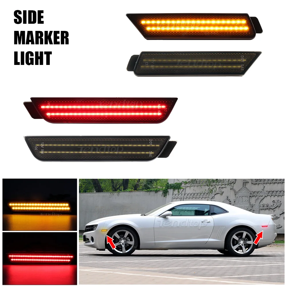 4x Full LED Car Front & Rear Amber/Red Bumper Turn Signal Side Marker Light for Chevy Camaro 2010 2011 2012 2013 2014 2015