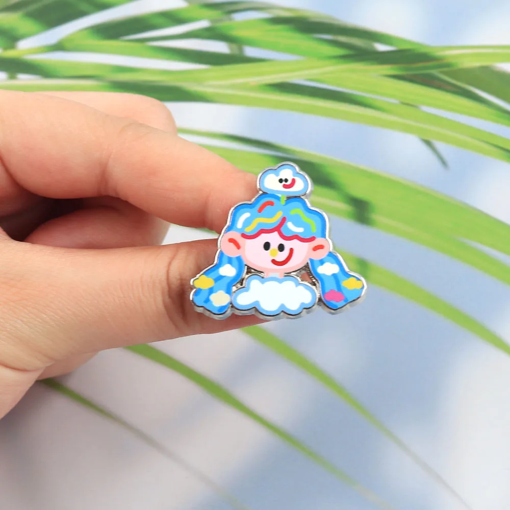 Kawaii Wolkenmädchen Emaille-Pin Niedliche Blauhaarige Cartoon-Figur Anstecknadel Verspieltes Himmel-Abzeichen für Rucksack Kleidung Mädchen Geschenk – Detail 7