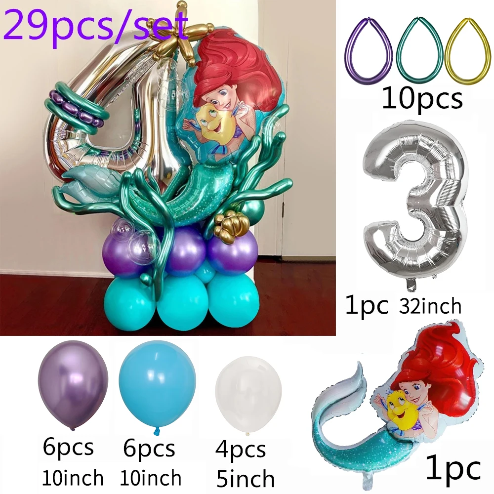 1Set Disney Princess Mermaid Ariel Foil Balloons 30inch Number Balloons For Girl\'s Birthday Babyshower Party Decoration Toy