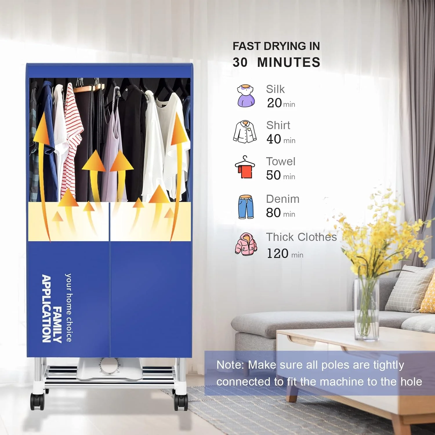 Clothes Dryer, Portable Drying Machine with Timer, 60inch Laundry Drying Wardrobe with Large Capacity,  Dryer/Rack for  | Appart