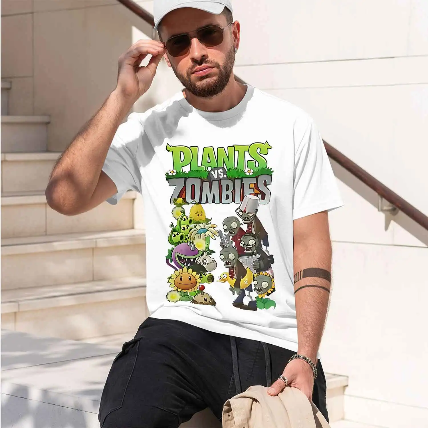 T Poster Humorous Tees Short Sleeve Plants VS The Z Zombies Classi 2026 New Model Men’s Short-sleeve crewneck T-Shirt Classic Ca