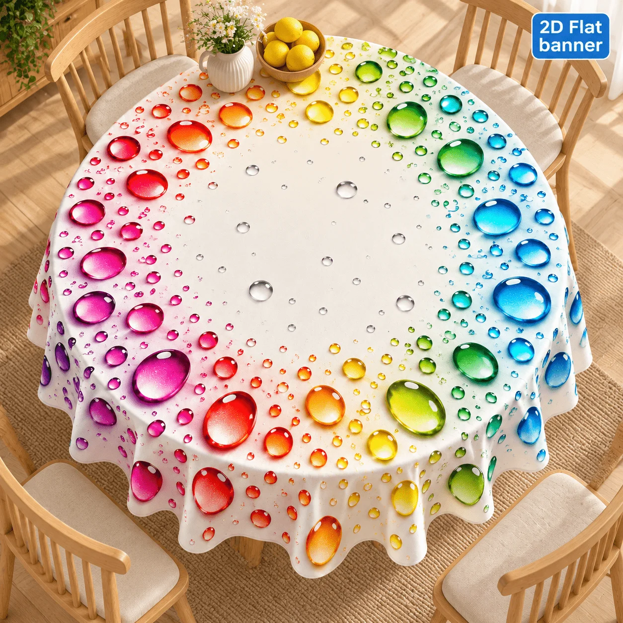 1pc Rainbow Drop Circular Tablecloth, suitable for birthday parties, holiday dinners, family gatherings, and picnics