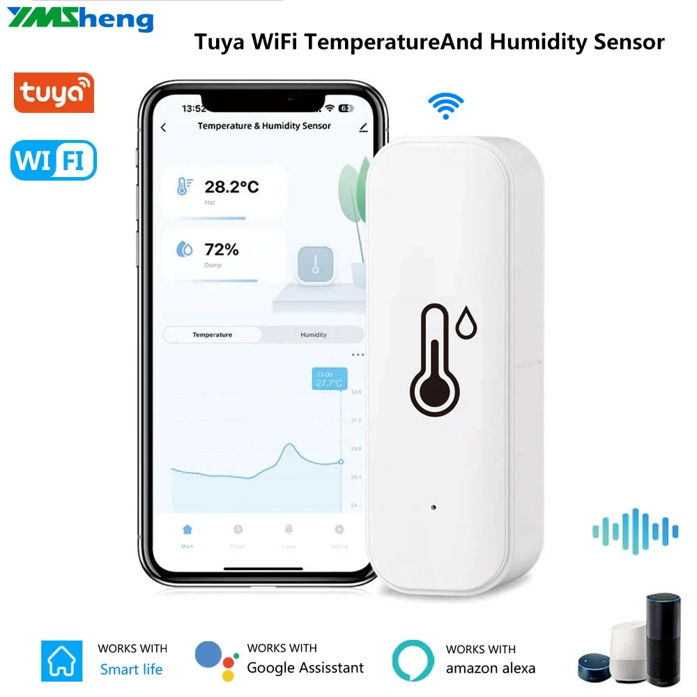 Tuya WIFI Smart Temperature and Humidity Sensor Home Indoor Detection Notification Smartphone APP Used with Alexa Google Home