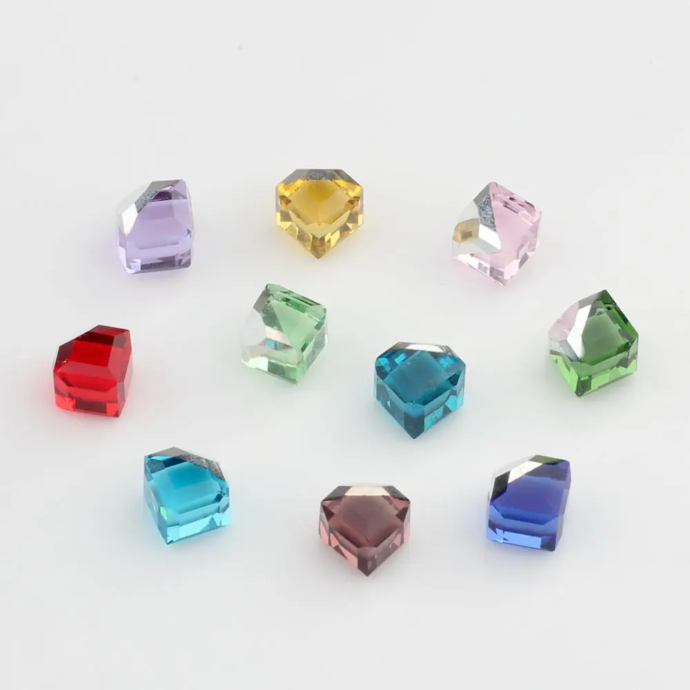 8mm Glass Beads Chamfer Square Shape No Hole Crystal Loose Beads 10pcs/lot For DIY Necklace Jewelry Making Finding Accessories