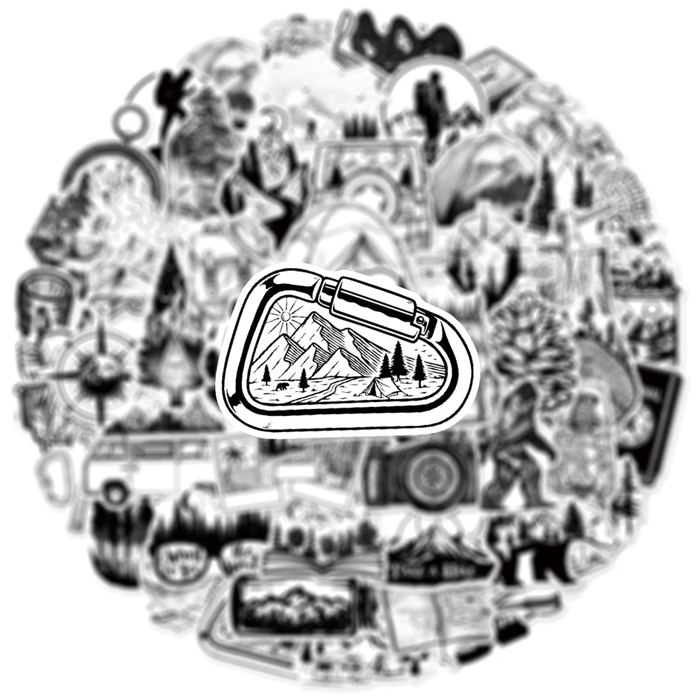 10/30/50 قطعة مضحك التنزه السفر تسلق الجبال ملصقات التخييم في الهواء الطلق أسود أبيض الكتابة على الجدران الشارات لحقيبة الهاتف المحمول