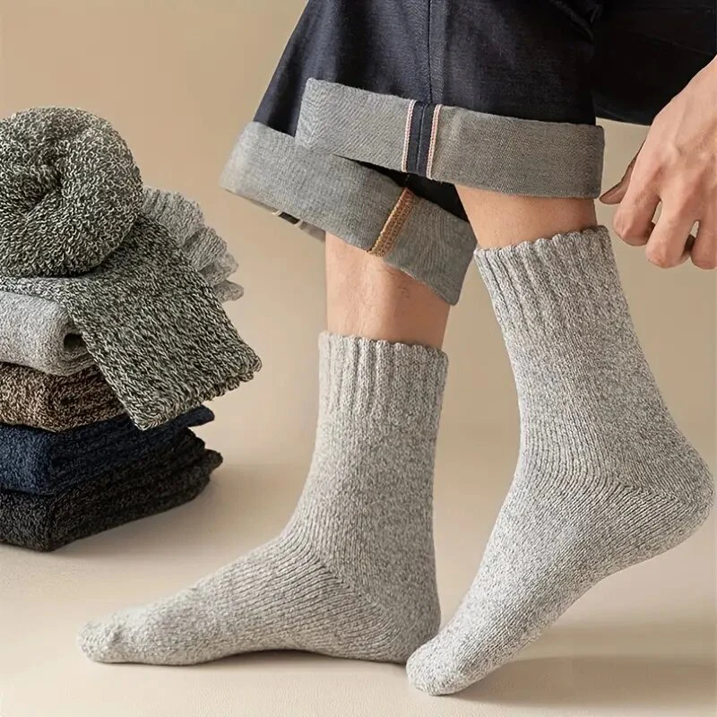 Hot selling Men\'s autumn  winter socks solid warm long socks with thick towel sole heating socks cold Uggs socks for man gift