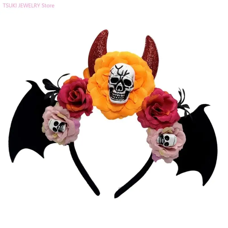 62KE Punk Bloem Schedel Haarband Voor Halloween Feestjes Plastic Hairhoop Party Haaraccessoire Voor Volwassenen Kinderen Kostuum