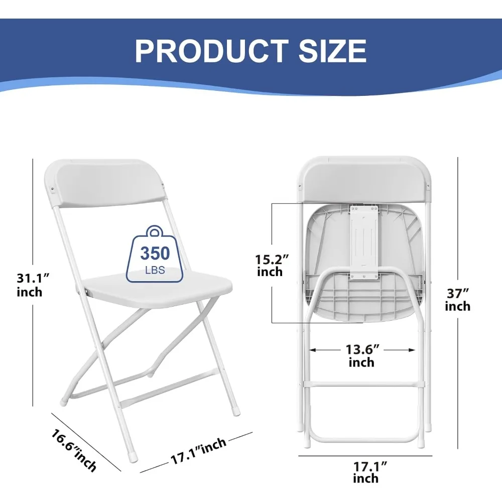 Portable Folding Chairs White 18-Pack, Durable Plastic for Outdoor and Indoor Use, 350lb Capacity, Lightweight Event Chairs