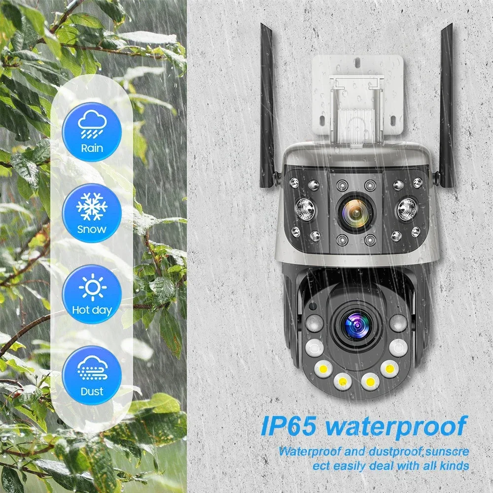 8MP Outdoor Wifi 50X Optical Zoom 360° PTZ Camera Two Screen Human Detection IP Video Surveillance Cam CCTV Two Way Audio ICSEE