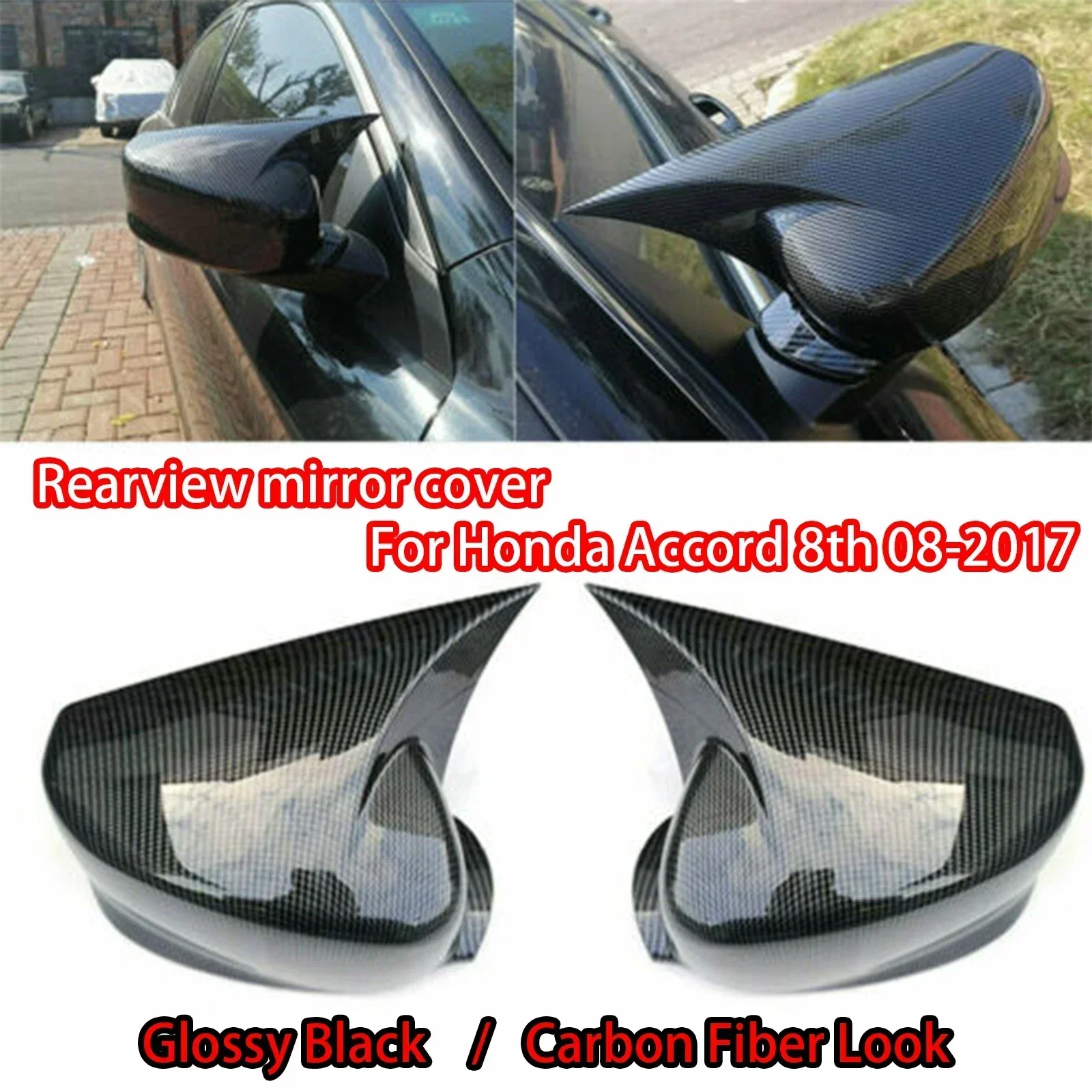 For Honda Accord 8th 8.5th 9th 08-2017 Rearview Mirror Cover Glossy Black Carbon Fiber Look