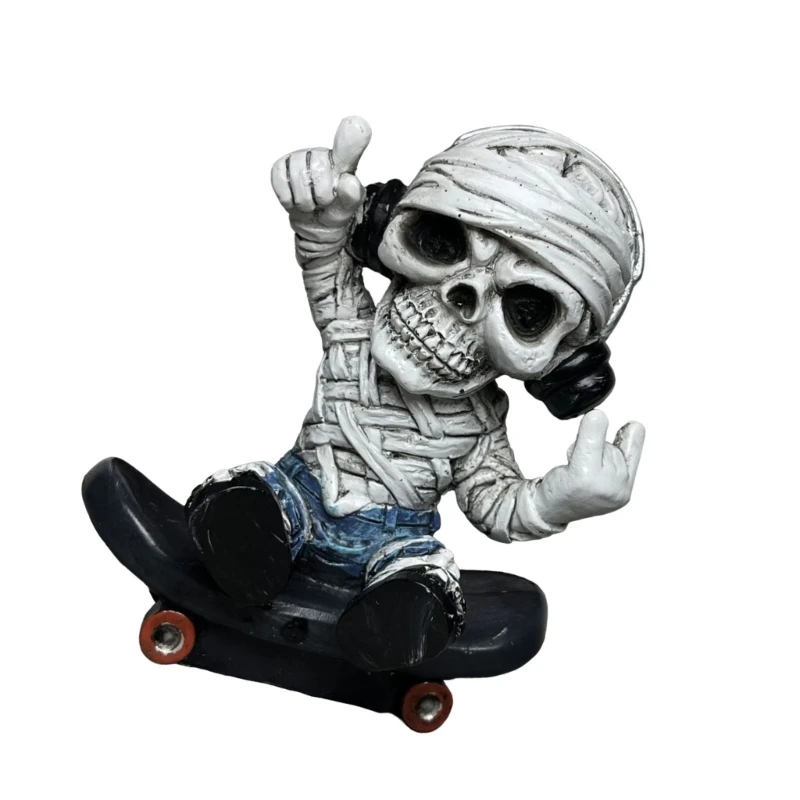 Scheletro divertente con statuetta in resina skateboard Decorazione centrotavola Halloween