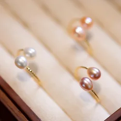 Natural Pearl Ring for Women Creative Geometric Index Finger Ring Fashion Wedding Jewelry Party Elegant Accessories Female Gifts