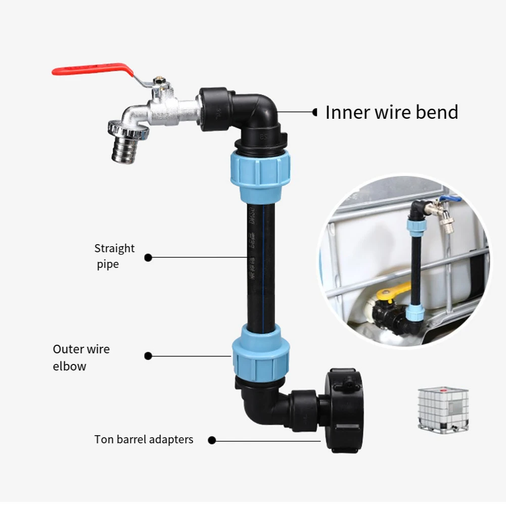 3/4 Inch Gooseneck IBC Tank Adaptor With Outlet Valve 3/4 Inch Gooseneck Coarse Thread 2 Way Brass Tap IBC Tank Fitting