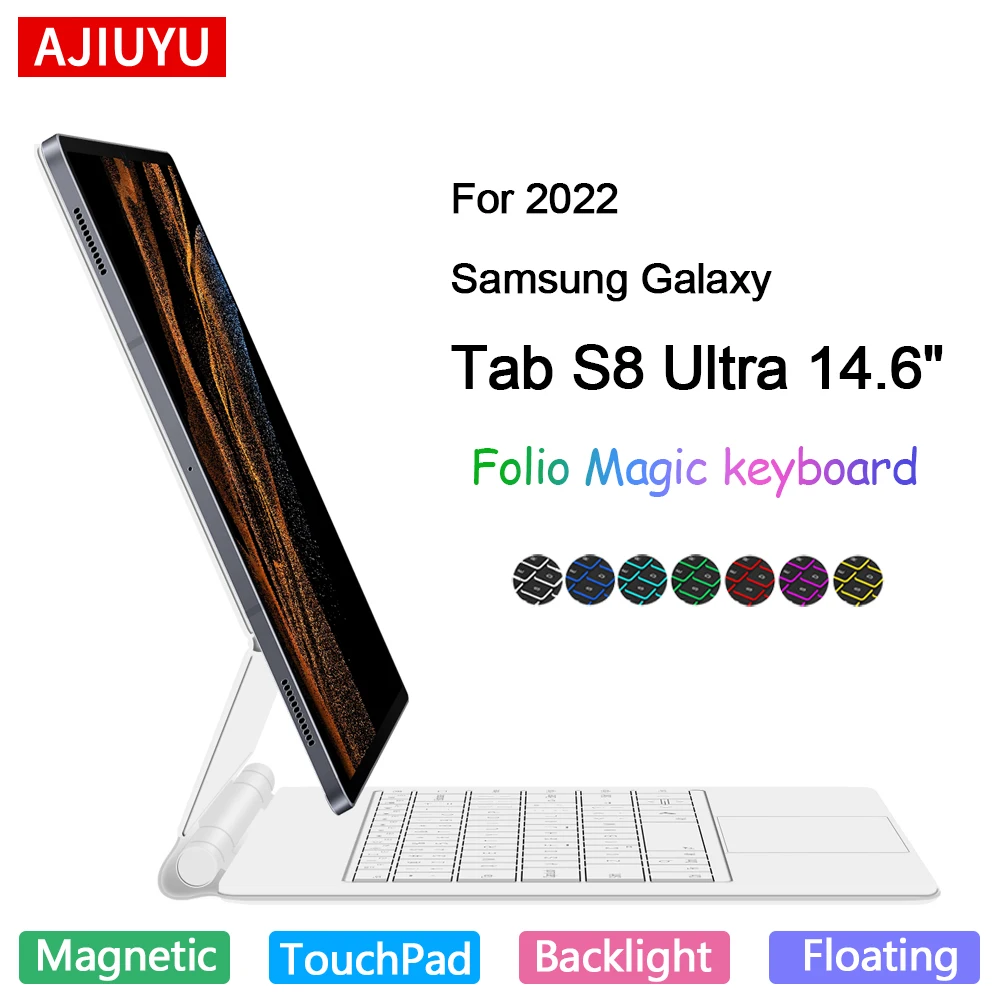 

Волшебная подсветка клавиатуры Folio для Samsung Galaxy Tab S8 Ultra 14,6 дюймов 2022 SM-X900 SM-X906 Smart Magnetic Cover Case TouchPad