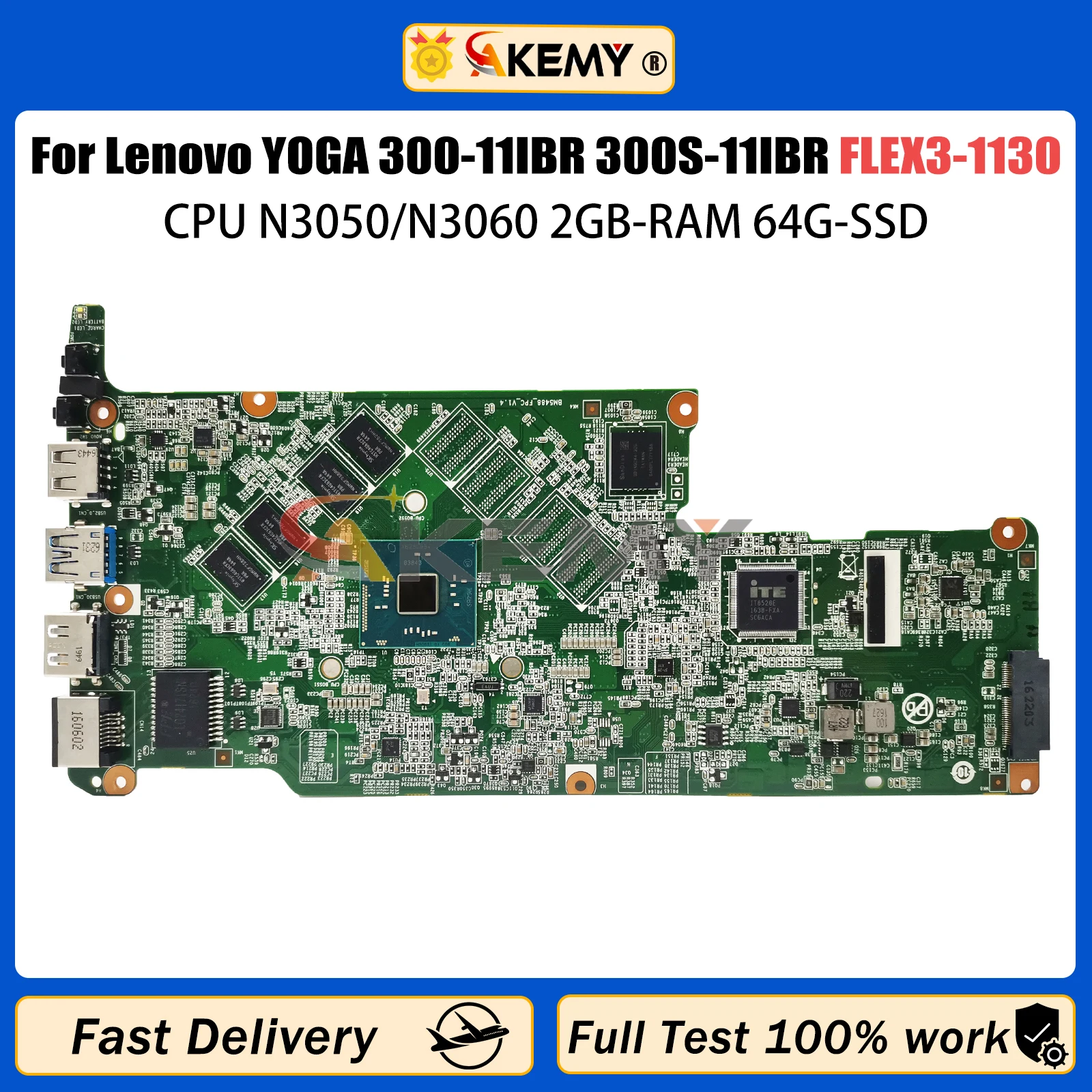 FLEX3-1130 Mainboard For Lenovo YOGA 300-11IBR 300S-11IBR 5B20K13586 Laptop Motherboard CPU N3050/N3060 2GB-RAM 64G-SSD 100% tes