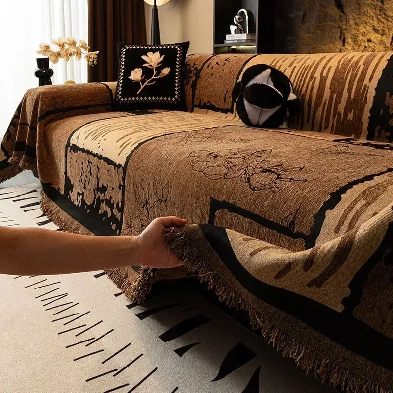 Chenier Vintage Sofa Cover Cloth Anti Cat Scratch Anti Slip Backrest Towel  A Whole Fully Enclosed Dust Couch Cover Cloth 3 Seat