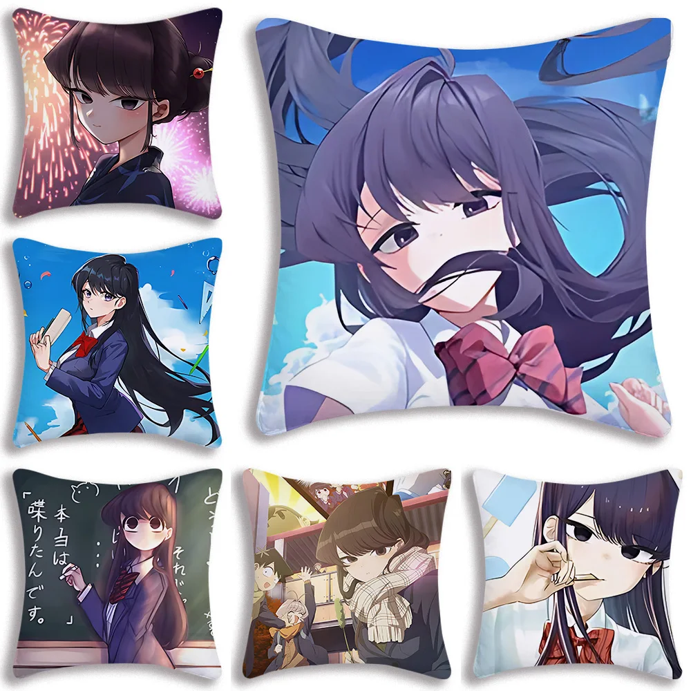 Anime Komi San Can't Communicate Pillow Covers Cartoon Sofa Decorative Home Double-sided Printing Short Plush Cute Cushion Cover